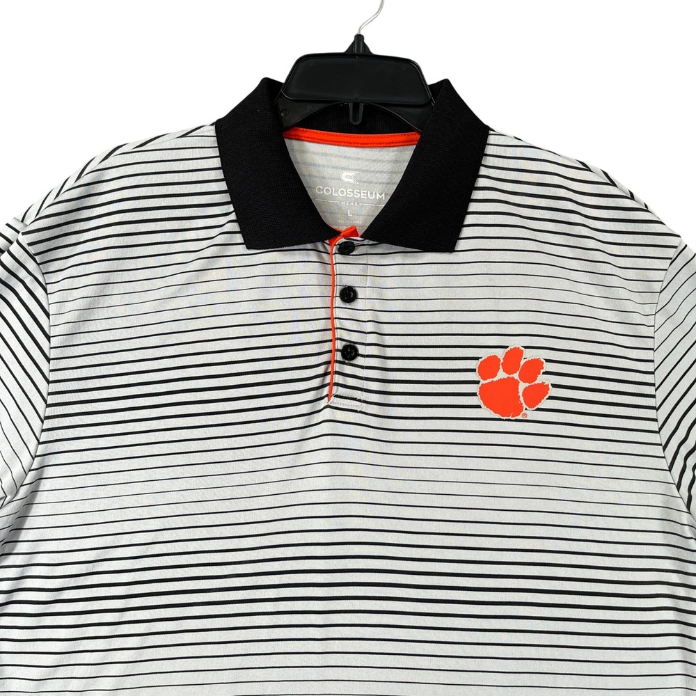 Clemson Tigers Performance Polo Mens L Striped Paw Logo Game Day Tailgate Alumni